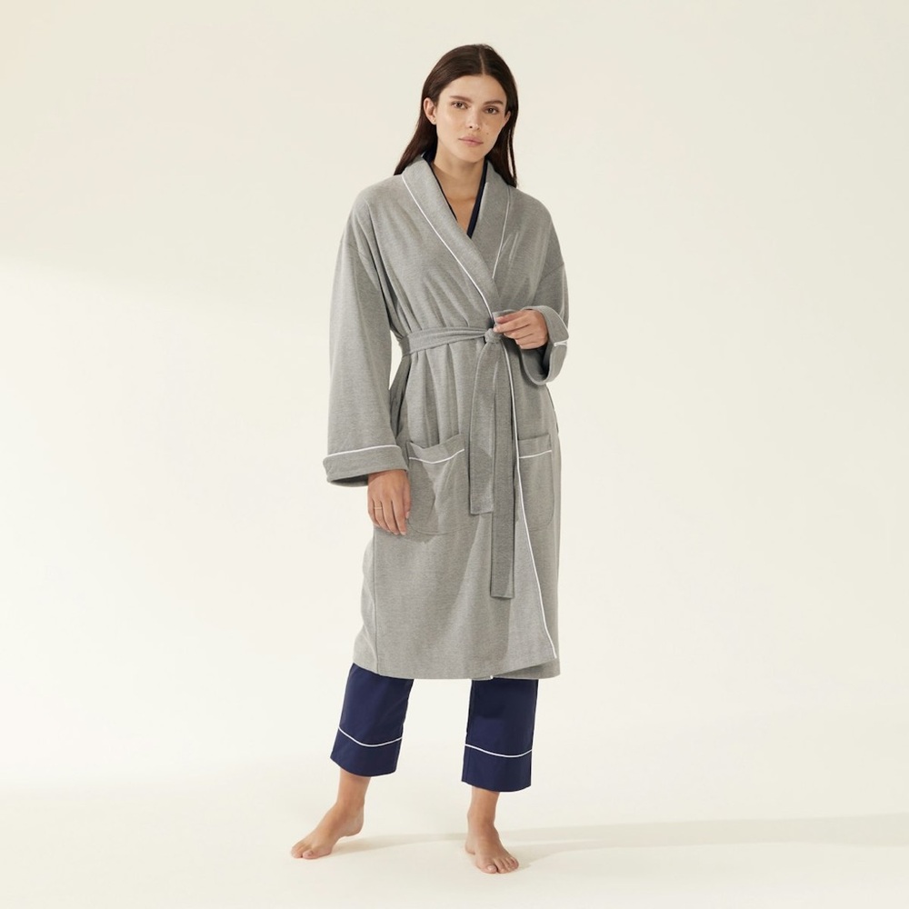 Grey Italic Cotton-blend Bathrobe - Sz M